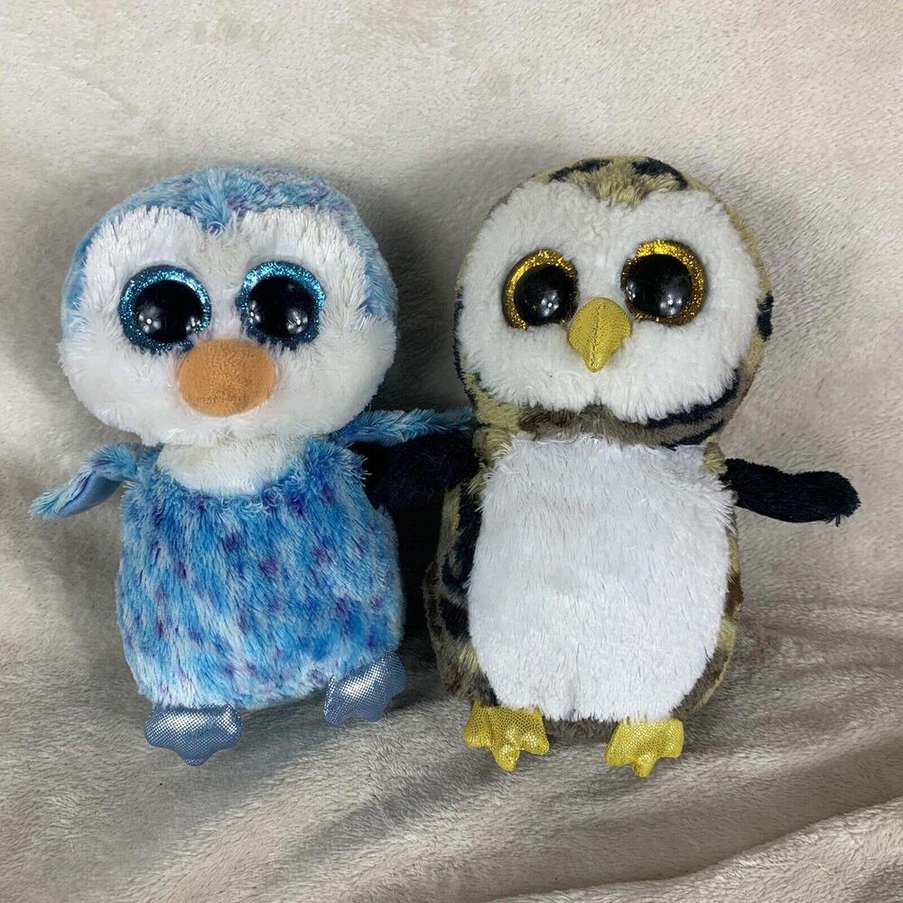 TY Beanie Boos Lot Of 2 Owls Ice Cube & Owliver Plush 6” Stuffed Toys Big Eyes